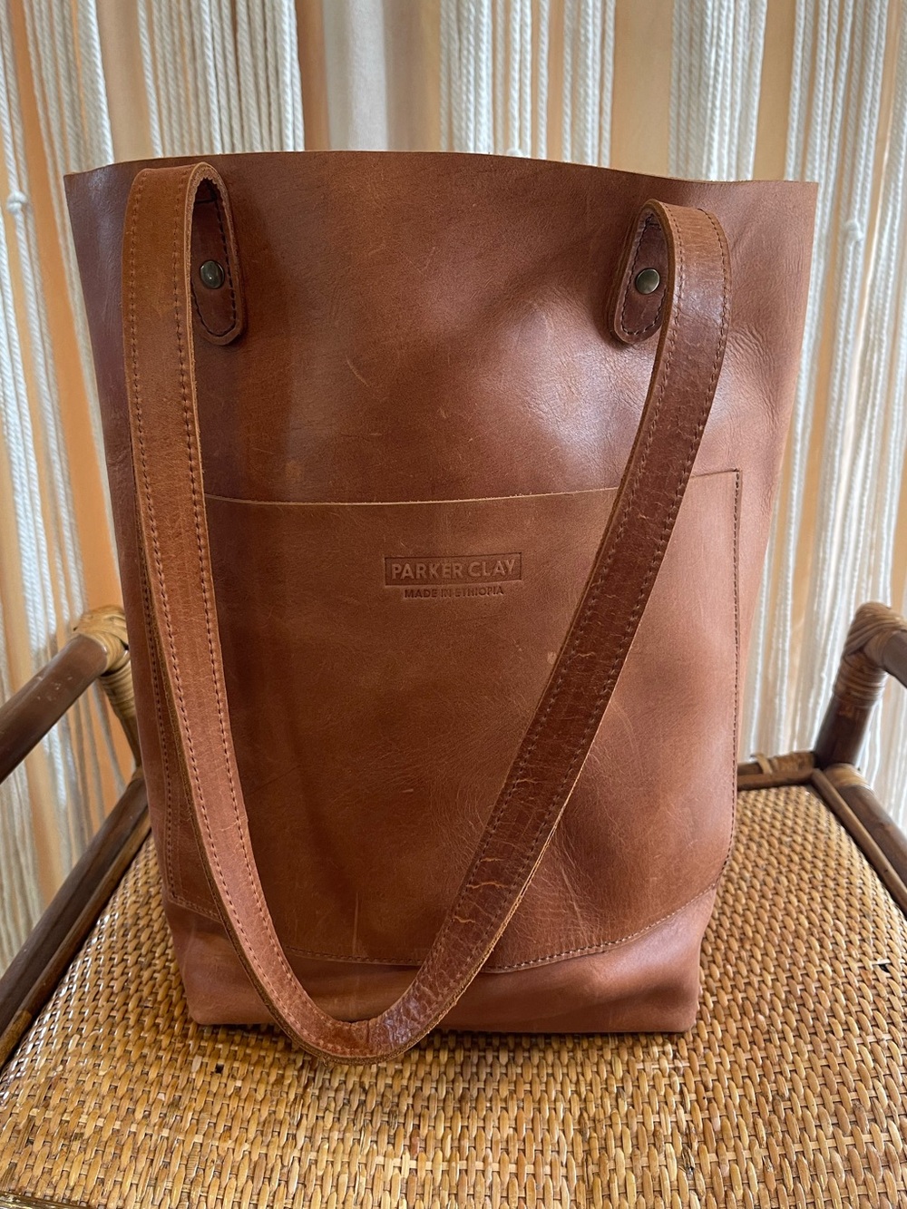 Parker Clay Leather Tote bag Rust Brown classic Open Top design - Picture 4 of 16